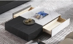 Rootz Modern Coffee Table - Marble Look - Dual Color - Spacious Table Top - 120cm x 60cm x 28cm - Elegant Design, Anti-Slip Pads