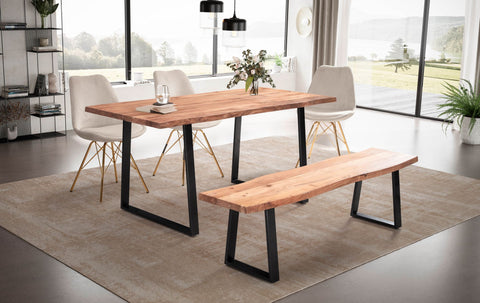 Rootz Solid Acacia Wood Dining Table - Kitchen Table - Rectangular Table - Natural Wood Grain - Unique Tree Edge Design - Handcrafted - Adjustable Height Knobs - 120cm x 60cm x 76cm