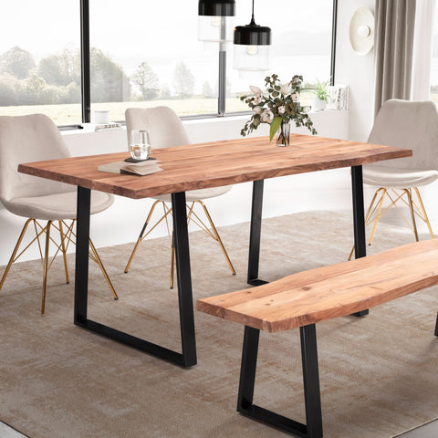 Rootz Solid Acacia Wood Dining Table - Kitchen Table - Rectangular Table - Natural Wood Grain - Unique Tree Edge Design - Handcrafted - Adjustable Height Knobs - 120cm x 60cm x 76cm