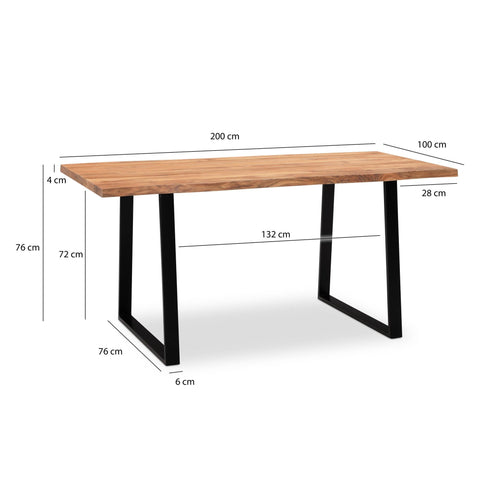 Rootz Solid Acacia Wood Dining Table - Kitchen Table - Modern Rectangular Table - Handcrafted - Unique Natural Edge - Adjustable Height - 200cm x 100cm x 76cm