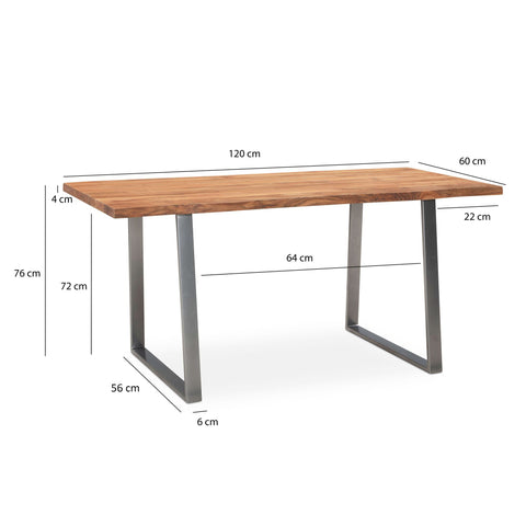 Rootz Solid Acacia Wood Dining Table - Kitchen Table - Rectangular Table - Handcrafted - Unique Natural Edge - Adjustable Height - 120cm x 60cm x 76cm