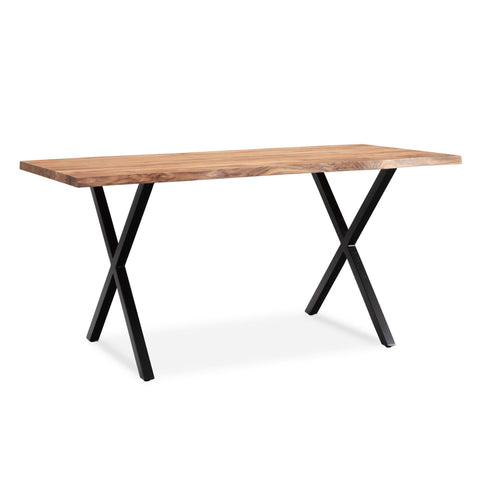 Rootz Solid Acacia Wood Dining Table - Kitchen Table - Rectangular Table with Natural Wood Grain - Handcrafted - Unique Tree Edge Design - Adjustable Height Knobs - 160cm x 80cm x 76cm