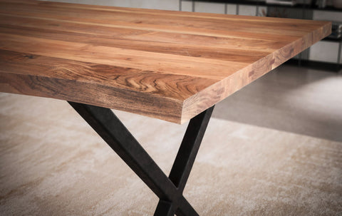 Rootz Solid Acacia Wood Dining Table - Kitchen Table - Rectangular Table with Natural Wood Grain - Handcrafted - Unique Tree Edge Design - Adjustable Height Knobs - 160cm x 80cm x 76cm