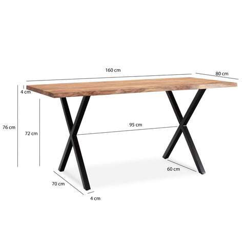 Rootz Solid Acacia Wood Dining Table - Kitchen Table - Rectangular Table with Natural Wood Grain - Handcrafted - Unique Tree Edge Design - Adjustable Height Knobs - 160cm x 80cm x 76cm