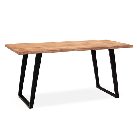 Rootz Solid Acacia Wood Dining Table - Kitchen Table - Rectangular Table - Natural Wood Grain - Unique Tree Edge Design - U-Shaped Metal Legs - 140cm x 80cm x 76cm