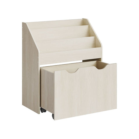 Rootz Toy Shelf with 3 Shelves on Wheels - Beige - MDF - Chipboard - 29.5cm x 62.5cm x 70cm - Mobile Organizer - Kids Storage Solution