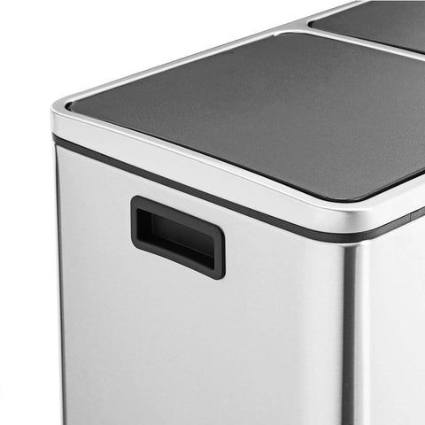 Rootz Trash Can - Trash Bin - Pedal Bin With 2 Compartments - Waste Separation System - With Foot Pedal - 2 Inner Bins - Kitchen Trash Can - Steel - Plastic - Silver - 58.5 x 32 x 54.5 cm (L x W x H)