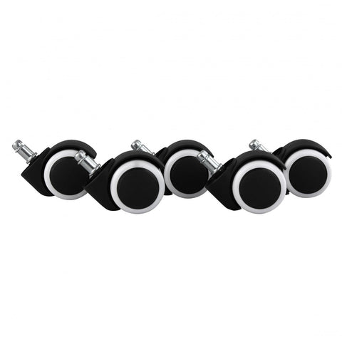 Rootz Office Chair Caster Wheels - Set of 5 - Hard Floor Casters - Chair Wheels with Brakes - Polyurethane Coated - Load-Dependent Braked - Non-Smearing - 11mm x 50mm