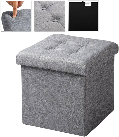 Rootz Foldable Storage Stools Set - Cube Bench - Ottoman Box - Sturdy Structure - Breathable Linen Cover - 37.5cm x 38cm x 37.5cm