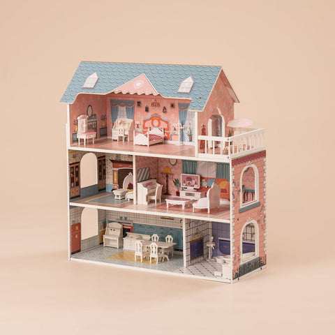 Rootz Wooden Dollhouse for Kids Girls - Princess House - Pretend Play Toy - Encourages Creative Imagination - Endless Hours of Fun - 76 x 38 x 114 cm - Solid Wood