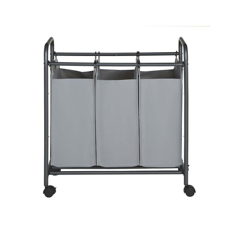 Rootz Laundry Basket On Wheels - 3 Pockets - Laundry Hamper - 3 Removable Fabric Bags - Rolling Laundry Hamper - 3-section Laundry Cart - 600D Polyester - Gray - 77 x 41 x 81.5 cm (L x W x H)