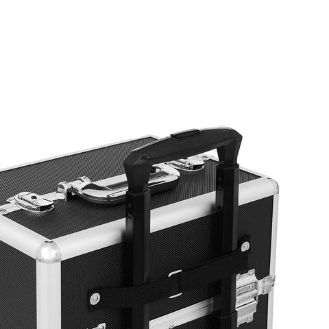 Rootz Make-up Trolley - 3-in-1 Makeup Case With Universal Wheels - Makeup Organizer Trolley - Portable Makeup Cart - Travel Makeup Trolley - Vanity Trolley - Mobile Beauty Station - Aluminum Strip + MDF - Black - 35 x 68.5 x 25 cm (W x H x D)