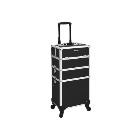 Rootz Make-up Trolley - 3-in-1 Makeup Case With Universal Wheels - Makeup Organizer Trolley - Portable Makeup Cart - Travel Makeup Trolley - Vanity Trolley - Mobile Beauty Station - Aluminum Strip + MDF - Black - 35 x 68.5 x 25 cm (W x H x D)