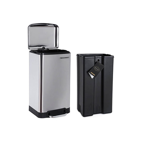 Rootz Trash Can - Soft Close Function - Ideal Waste Container - Bathroom Trash - Perfect Design - High-quality - Inner Bucket - Widely Applicable - Stainless Steel - Silver - 34.5 x 27.5 x 61.5 cm