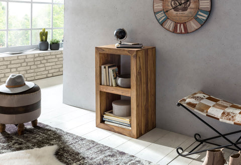 Rootz Standing Shelf - Side Table - Small Coffee Table - Solid Sheesham Wood - Handmade - Unique Grain - 2 Shelves - Attractive Design - 88cm x 50cm x 35cm