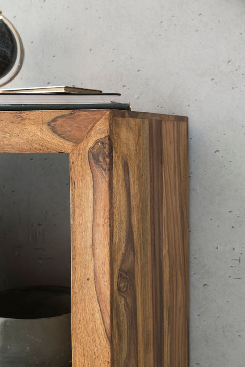 Rootz Standing Shelf - Side Table - Small Coffee Table - Solid Sheesham Wood - Handmade - Unique Grain - 2 Shelves - Attractive Design - 88cm x 50cm x 35cm