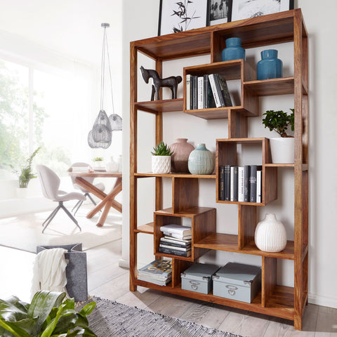 Rootz Bookshelf Solid Sheesham Wood - Large Bookcase - Room Divider - Handcrafted Unique Design - Ample Storage Space - 180cm x 115cm x 40cm