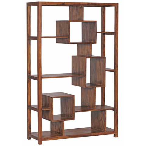 Rootz Bookshelf Solid Sheesham Wood - Large Bookcase - Room Divider - Handcrafted Unique Design - Ample Storage Space - 180cm x 115cm x 40cm
