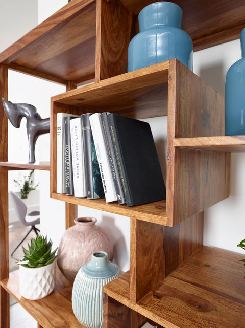 Rootz Bookshelf Solid Sheesham Wood - Large Bookcase - Room Divider - Handcrafted Unique Design - Ample Storage Space - 180cm x 115cm x 40cm