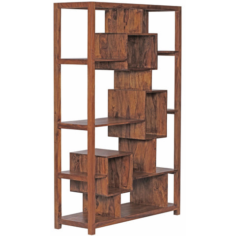Rootz Bookshelf Solid Sheesham Wood - Large Bookcase - Room Divider - Handcrafted Unique Design - Ample Storage Space - 180cm x 115cm x 40cm