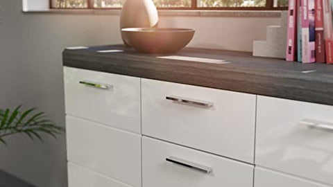 Rootz Scout Chest of Drawers - Wood Material - White High-Gloss Front - Smoke Silver Body - 120cm x 85cm x 37cm