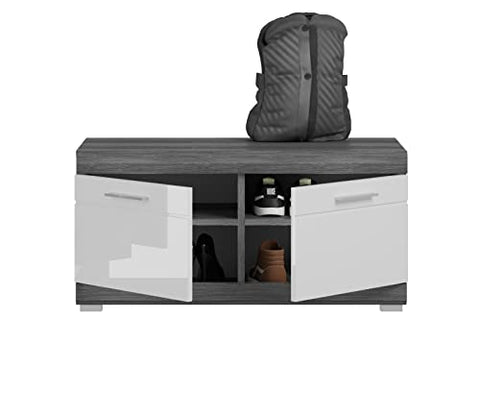 Rootz Scout Bench - Wardrobe - Closet - Wood Material - White High-Gloss Front - Smoke Silver Body - 90cm x 44cm x 40cm