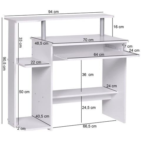 Rootz Modern Computer Desk with PC Shelf - Home Office Desk - Timeless Design - Keyboard Pull-Out - White - 94cm x 90.5cm x 48.5cm - Generous Worktop - Intelligent Storage Options