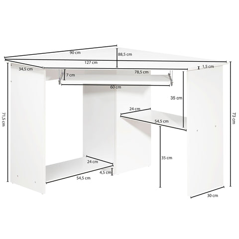 Rootz Corner Desk - Modern Office Desk - Computer Table - Generous Storage - 127cm x 73cm x 88.5cm