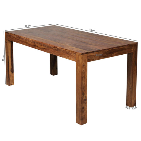 Rootz Sheesham Solid Wood Dining Table - Kitchen Table - Rectangular Dining Table - Timeless Design, Expressive Wood Grain, Seats Up to 8 - 160cm x 80cm x 76cm