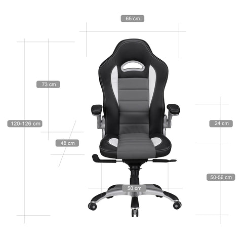 Rootz Ergonomic Office Chair - Swivel Chair - Executive Chair - Gas Pressure Spring - Adjustable Armrests - Anti-Shock Function - Artificial Leather - 120-126cm x 50-56cm x 74-80cm