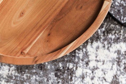 Rootz 2 Piece Set Side Tables - Living Room Tables - Round Table Tops - Stylish Grain - Metal Base - Handcrafted - Sheesham Wood - 53cm x 45cm x 53cm / 48cm x 40cm x 48cm - Classic Design