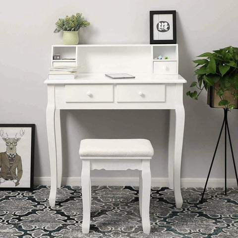 Rootz Upholstered Stool - Makeup Stool - Vanity Seat - Solid Wood Legs - MDF Seat - 45cm x 37cm x 28cm