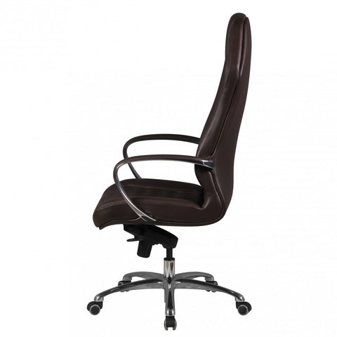 Rootz Executive Chair - Diamond Design - Genuine Leather - Aluminum Armrests - Ergonomic - Breathable - Brown/Silver - 126-136cm x 67cm x 45cm