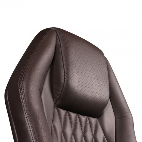 Rootz Executive Chair - Diamond Design - Genuine Leather - Aluminum Armrests - Ergonomic - Breathable - Brown/Silver - 126-136cm x 67cm x 45cm