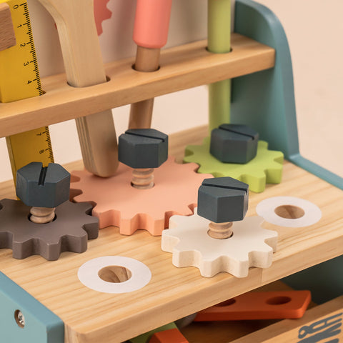 Rootz Mini Wooden Play Tool Workbench Set - Toddler Workbench - Kids Tool Bench - Safe, Durable, Fun - 61 x 30 x 76 cm - Solid Wood
