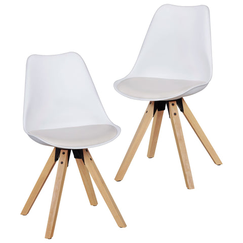 Rootz 2 Piece Set Dining Room Chairs - Kitchen Chairs - Modern Chairs - Elegant Fabric Cover - 49cm x 87cm x 52cm - White - Felt Gliders - Lush Padding - Secure Stand