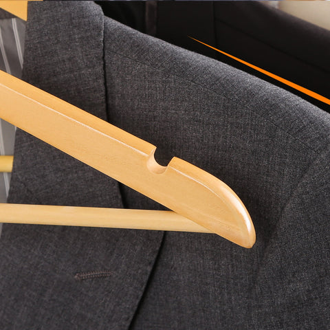 Rootz 50 Pack Maple Wood Hangers - Natural Finish - Trouser Bar - Chrome Plated Hooks - 44.5cm x 23cm x 1.2cm