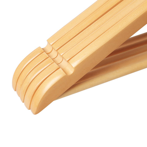 Rootz 50 Pack Maple Wood Hangers - Natural Finish - Trouser Bar - Chrome Plated Hooks - 44.5cm x 23cm x 1.2cm