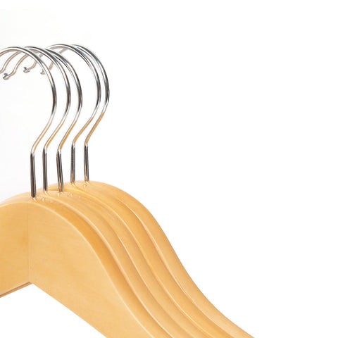 Rootz 50 Pack Maple Wood Hangers - Natural Finish - Trouser Bar - Chrome Plated Hooks - 44.5cm x 23cm x 1.2cm