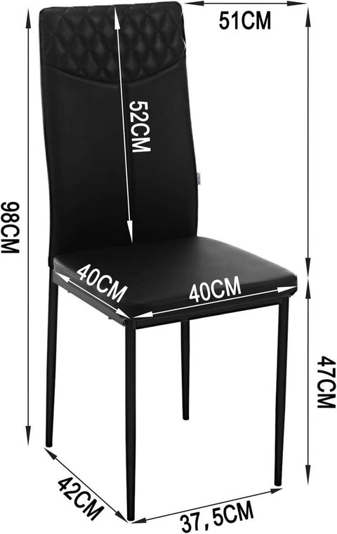 Rootz High Back Dining Chair Set - Ergonomic Chair - Faux Leather - Robust Frame - 40cm x 98cm x 52cm - White/Black Option