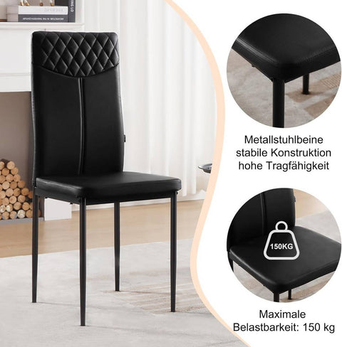 Rootz High Back Dining Chair Set - Ergonomic Chair - Faux Leather - Robust Frame - 40cm x 98cm x 52cm - White/Black Option