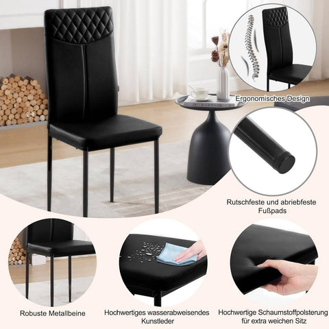 Rootz High Back Dining Chair Set - Ergonomic Chair - Faux Leather - Robust Frame - 40cm x 98cm x 52cm - White/Black Option
