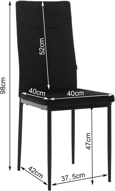 Rootz Velvet Dining Chair - Kitchen Chair - High Back Chair - Ergonomic Design - Sturdy Metal Legs - Black/Dark Gray - 40cm x 98cm x 52cm