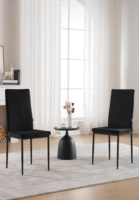 Rootz Velvet Dining Chair - Kitchen Chair - High Back Chair - Ergonomic Design - Sturdy Metal Legs - Black/Dark Gray - 40cm x 98cm x 52cm