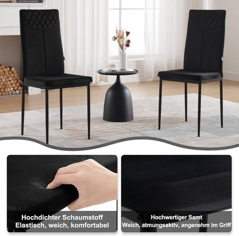 Rootz Velvet Dining Chair - Kitchen Chair - High Back Chair - Ergonomic Design - Sturdy Metal Legs - Black/Dark Gray - 40cm x 98cm x 52cm