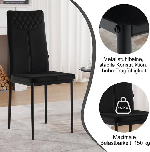 Rootz Velvet Dining Chair - Kitchen Chair - High Back Chair - Ergonomic Design - Sturdy Metal Legs - Black/Dark Gray - 40cm x 98cm x 52cm