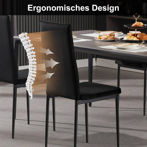 Rootz Velvet Dining Chair - Kitchen Chair - High Back Chair - Ergonomic Design - Sturdy Metal Legs - Black/Dark Gray - 40cm x 98cm x 52cm