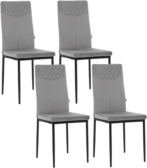Rootz Velvet Dining Chair - High Backrest - Ergonomic Design - Stable Metal Legs - Non-slip Foot Pads - 40cm x 98cm x 52cm - Set of 4