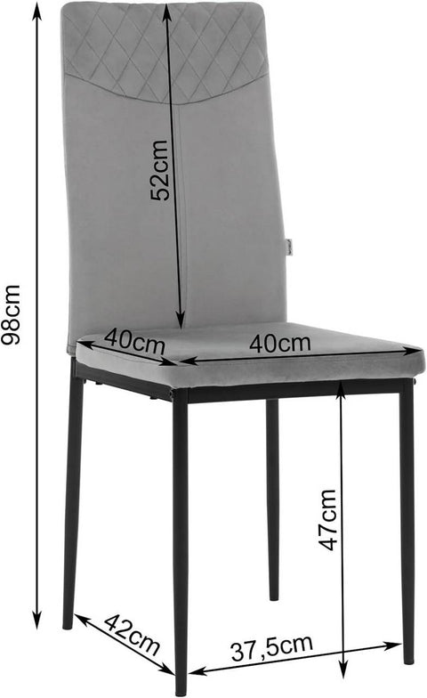 Rootz Velvet Dining Chair - High Backrest - Ergonomic Design - Stable Metal Legs - Non-slip Foot Pads - 40cm x 98cm x 52cm - Set of 4