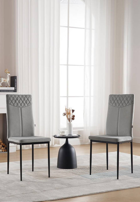 Rootz Velvet Dining Chair - High Backrest - Ergonomic Design - Stable Metal Legs - Non-slip Foot Pads - 40cm x 98cm x 52cm - Set of 4